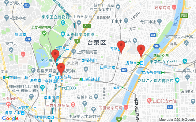 台東区の保険相談窓口のマップ